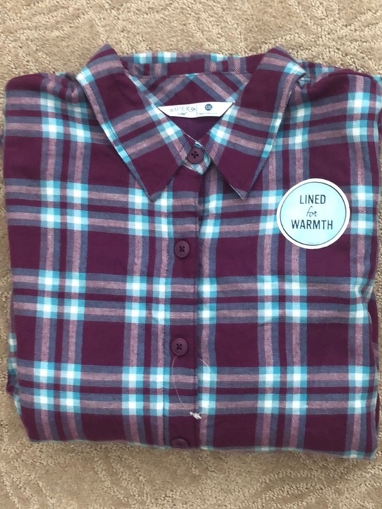 Riders by Lee Tops - LEE RIDERS 🥾 THICK COTTON FAUX FLEECE SHERPA LINED PURPLE/BLUE PLAID SHIRT XXL